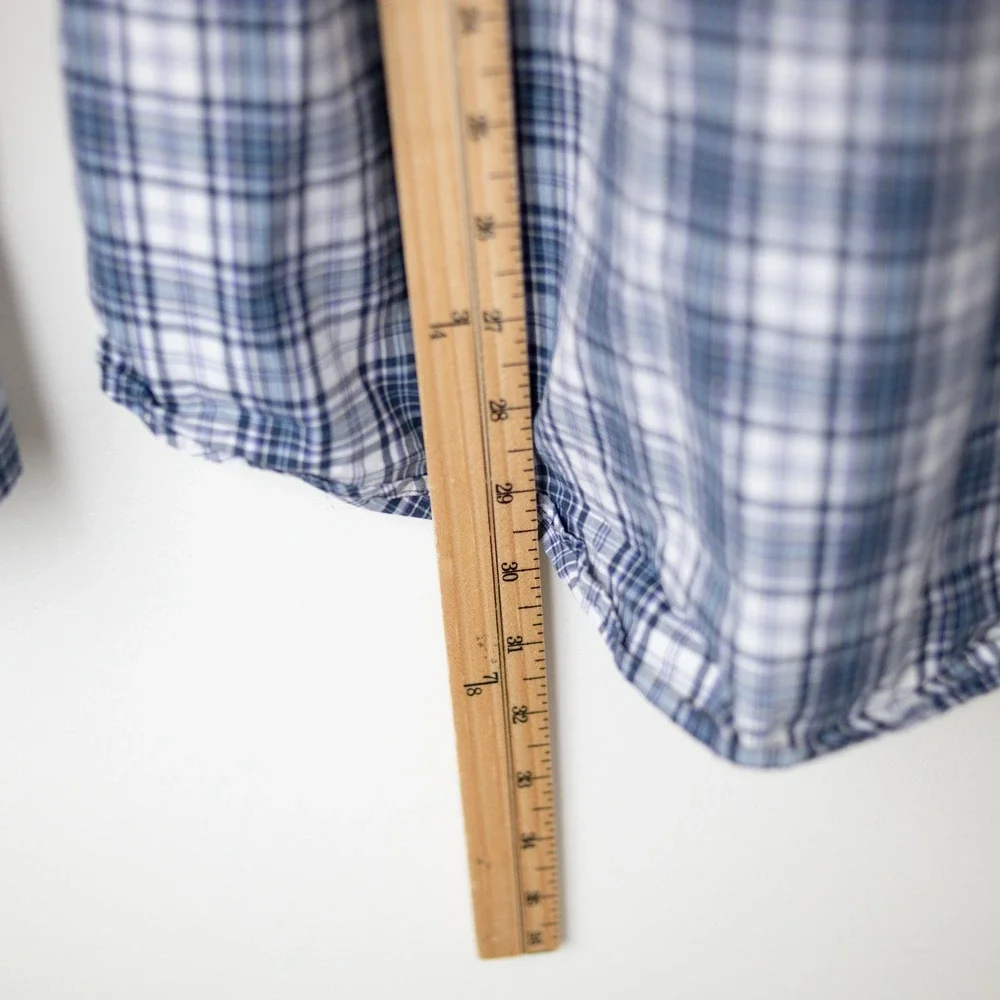 Banana Republic Slim Fit 100% Cotton Plaid Shirt Mens Large Blue Button Western